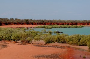 Red cliffs across Roebuck Bay